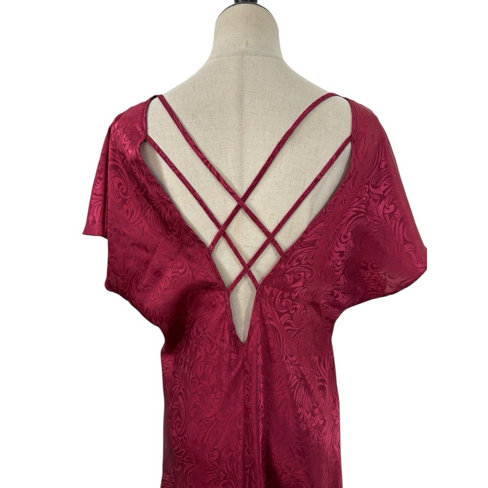 Vtg 90s Innermost Burgundy Jacquard Satin Nightgown Sleep Shirt Sz S Back Detail - Picture 5 of 7